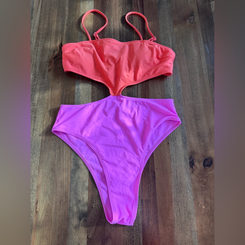 Vibrant Orange and Pink Two-Tone Swimsuit